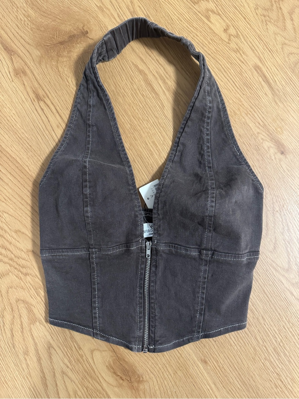 Windsor Dark Brown Halter Zip Crop Top